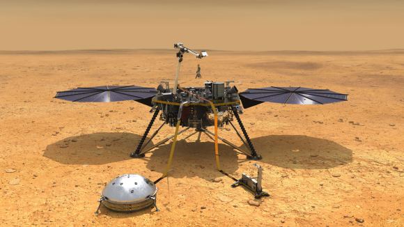 Artist illustration of Mars Insight Lander. It measured seismic activity on Mars, giving further insight into the subsurface structure. Credit: NASA/JPL