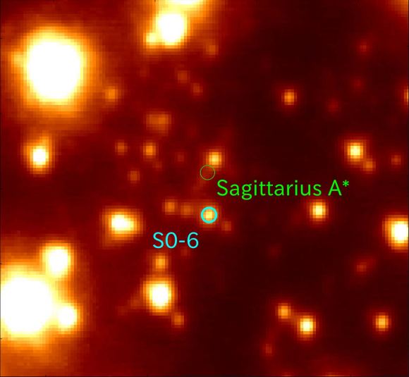 The alien star S0-6 is spiraling toward Sagittarius A*, the Milky Way's central supermassive black hole. S0-6 likely came from another galaxy and it may get gobbled up or torn up by interactions with the supermassive black hole. Courtesy: Miyagi University of Education/NAOJ.