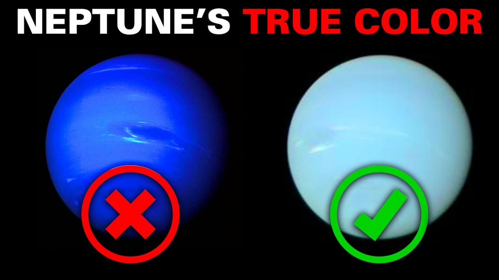 Scientists reprocessed Voyager 2 images to get the "true" colors of Uranus and Neptune. Turns out they're a pretty blueish-green. Courtesy NASA/Irwin, et al, Anton Pozdnyakov.