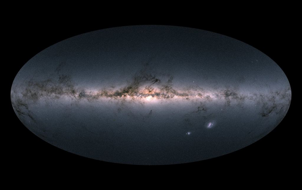 Dim objects like brown dwarfs are more difficult to detect when looking toward the galactic plane because that's where most of the Milky Way's mass is. Image Credit: ESA/Gaia/DPAC