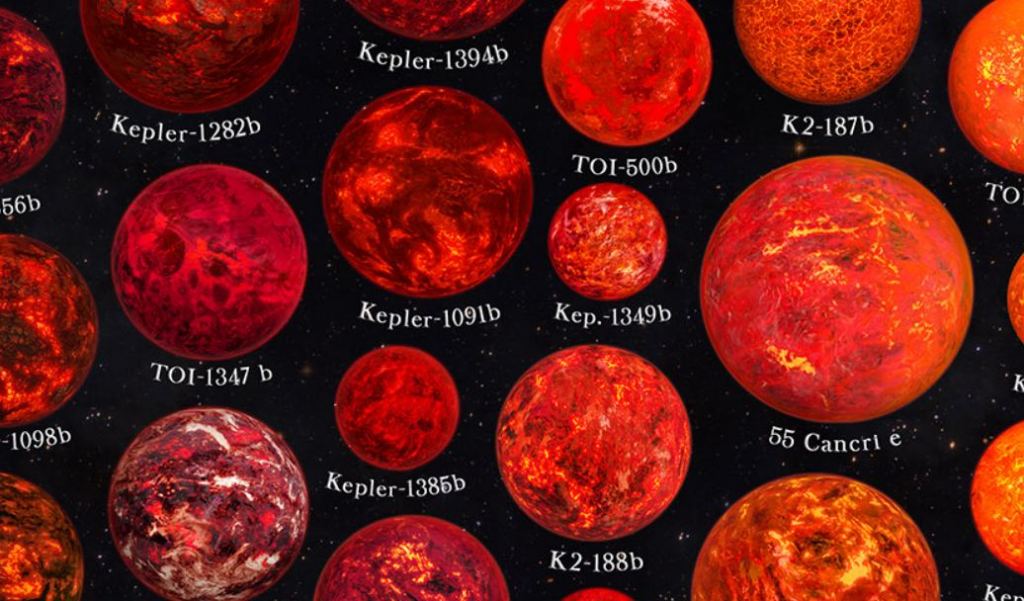 Detail from "The Exoplanet Zoo." The planets get progressively hotter from left to right. This detail shows 55 Cancri e, the hottest known rocky exoplanet. Image Credit and Copyright: Martin Vargic. 