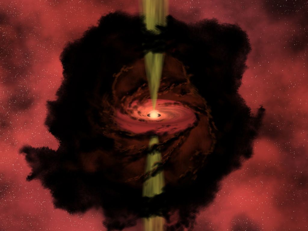 This artist's illustration shows a young protostar and its protostellar jets. Image Credit: NASA/JPL-Caltech/R. Hurt (SSC)