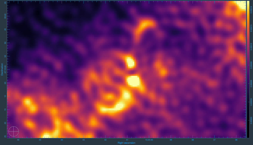 A MeerKAT radio image of the S-shape jet precessing in the Circinus X-1 X-ray binary pair system. The jet emanates as a result of the accretion of material around the neutron star. Courtesy: Fraser Cowie, Attribution CC BY 4.0.
