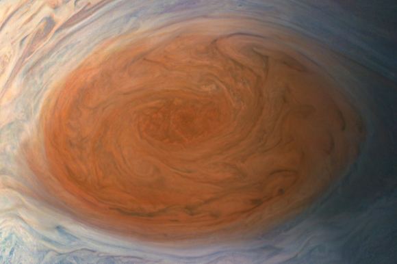 A zoomed-in view of the Great Red Spot based on Juno observations. Courtesy Kevin Gill. 