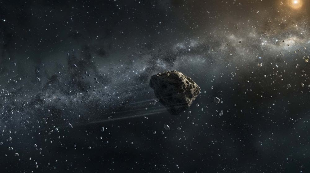An artist's concept of a dark comet floating in space. Courtesy Nicole Smith.