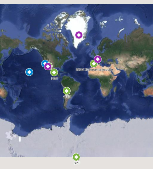 The current locations of observatories that make up the Event Horizon Telescope. (Courtesy EHT)