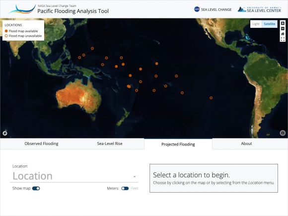 The portal to NASA's Pacific Islands flooding analysis tool that helps scientists assess sea level rise in low-lying areas. Courtesy NASA.