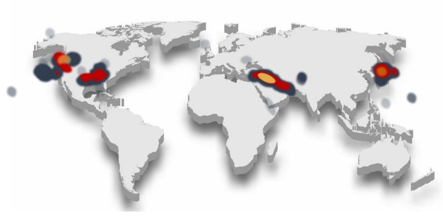 Map showing distribution of UAP reports