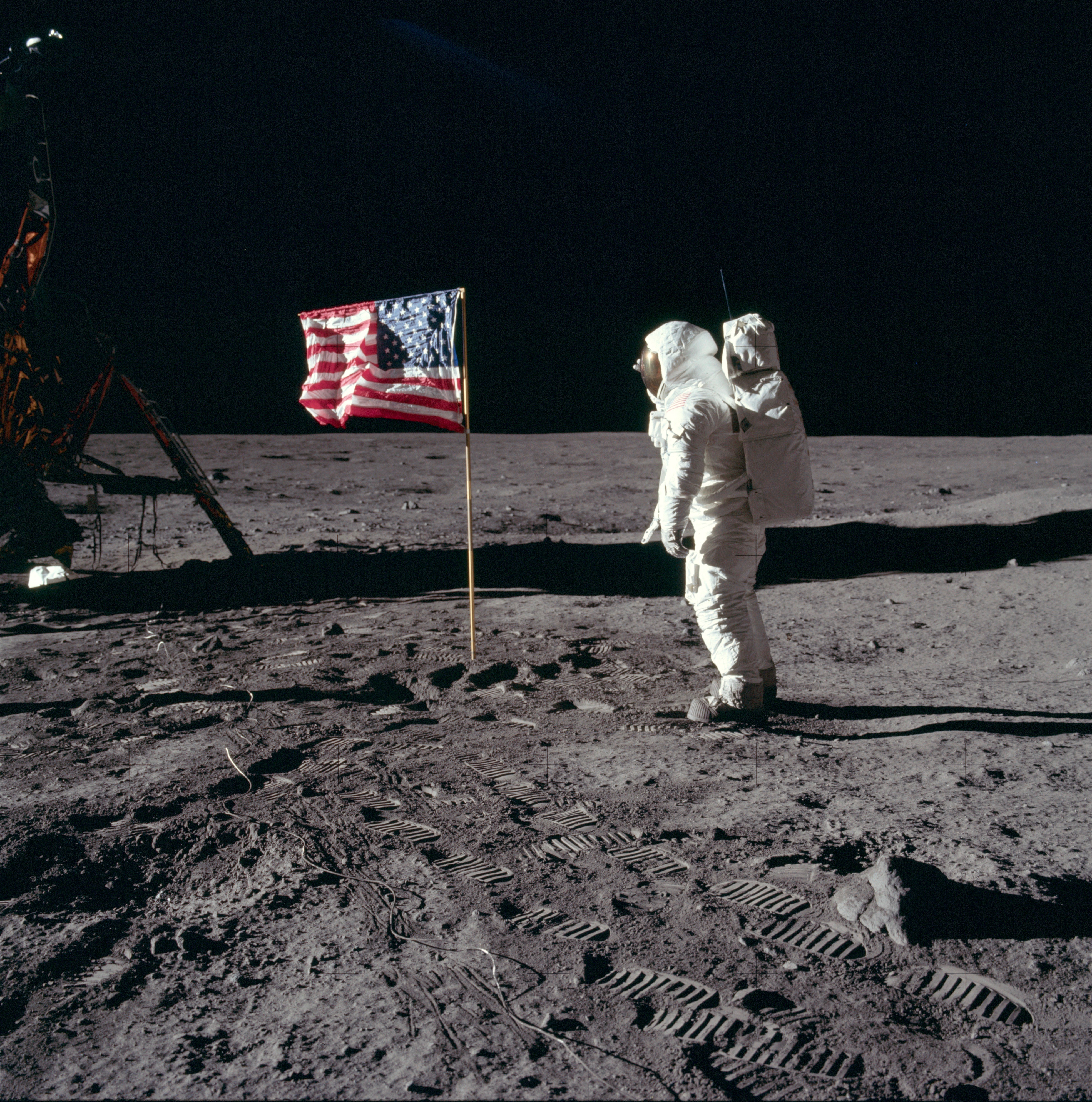 Buzz Aldrin and the U.S. Flag on the Moon during Apollo 11