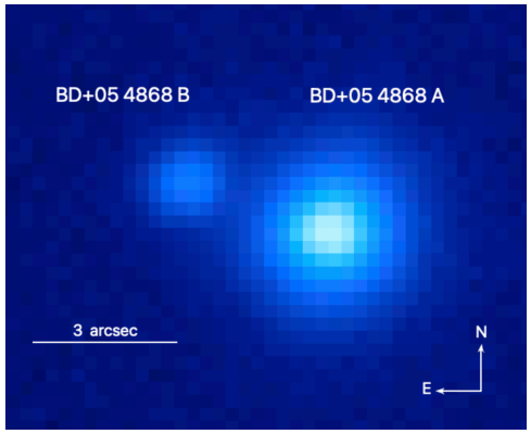 The Las Cumbres Observatory captured this image of the two stars. The main sequence star is on the right, and its red dwarf companion is on the left. Image Credit: LCO/Hon et al. 2025.