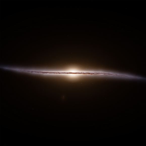 Gaia showed us that our galaxy's disk, the dark brown horizontal spanning from one side to the other, has a bit of a wave to it. Gaia also showed us that the Milky Way has more than two spiral arms and that they aren't as pronounced as we thought. The galaxy's distribution of dark matter contributes to the shape. Image Credit: ESA/Gaia/DPAC, Stefan Payne-Wardenaar CC BY-SA 3.0 IGO 