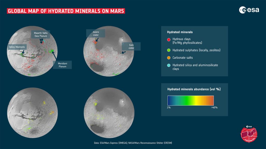 Though carbonates are present on Mars, they're not abundant. If Mars were wet for a long time, they should be abundant. Image Credit: ESA.