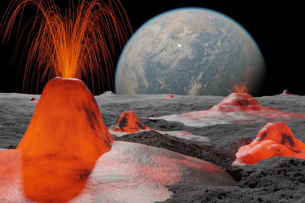 A few hundred million years after its formation, the Moon was subject to intense volcanic activity. The distance between the Earth and the Moon was much smaller back then than it is today. Lunar surface rocks reflect a younger age due to a "melting" event at the time. MPS / Alexey Chizhik, CC BY-NC-ND